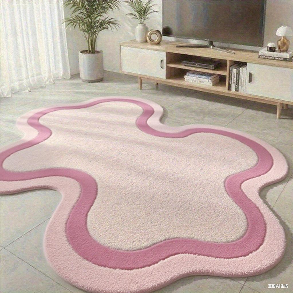 Modern Minimalist Carpets For Living Room Fluffy Soft Study Rug Irregular Shapes Bedroom Decor Pink Carpet Thick Plush Floor Mat