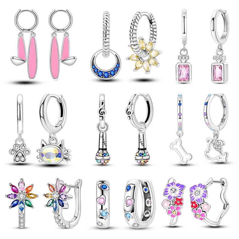 Copper Plated Hoop Earring For Woman Cat Dog Perfume Flower Pendientes Jewelry