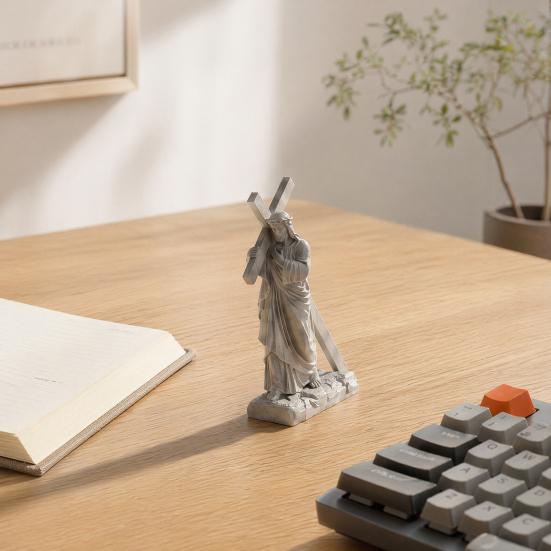 Религиозные кресты, напечатанные на 3D-принтере, для украшения, Компактная фигурка человека из имитации камня, несущего крест, Декоративная христианская статуэтка для домашнего стола и прикроватной тумбочки