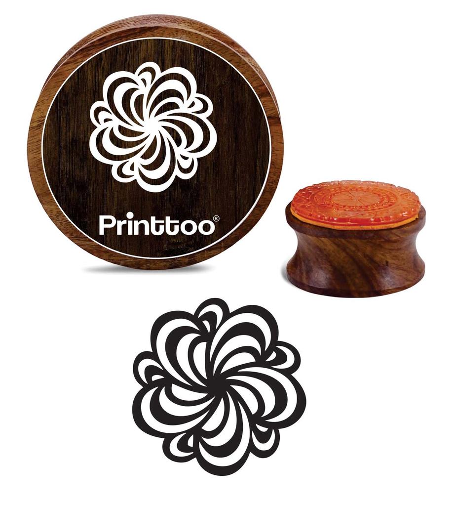 Printtoo Scrap-booking Круглый цветочный узор Штамп Коричневые деревянные резиновые штампы-2