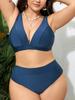 2025 Women Solid 2 Piece Plus Size Bikini Set Strapped Large Big Swimsuit High Waist Chubby Backless Lady Curvy Bathing Suit