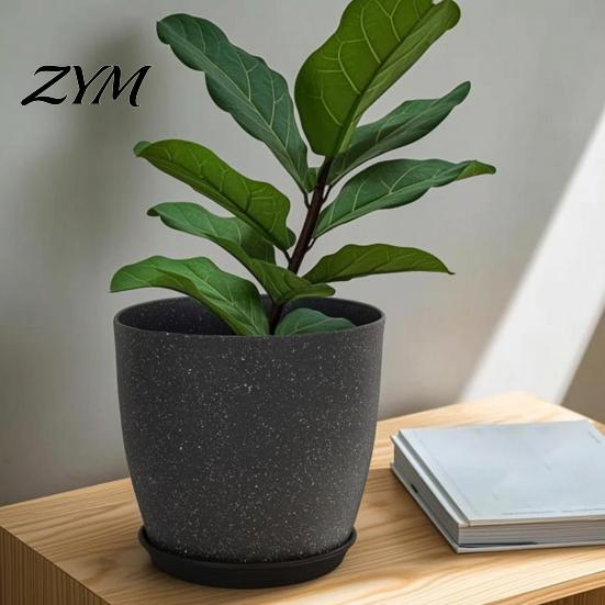 Indoor Planters for Plants Modern Plant Pot with Saucer, Gray Flower Decorative Pots Spaces Drainage Holes, Stone-Look Planter Outdoor Durable