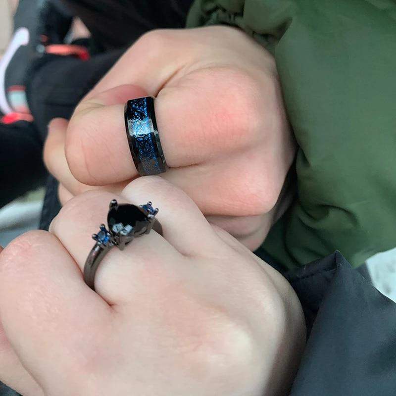 Очаровательные кольца для пар для мужчин, кольцо из нержавеющей стали с кельтским драконом, сердце, черный циркон, женские обручальные кольца, комплект ювелирных изделий на день Святого Валентина