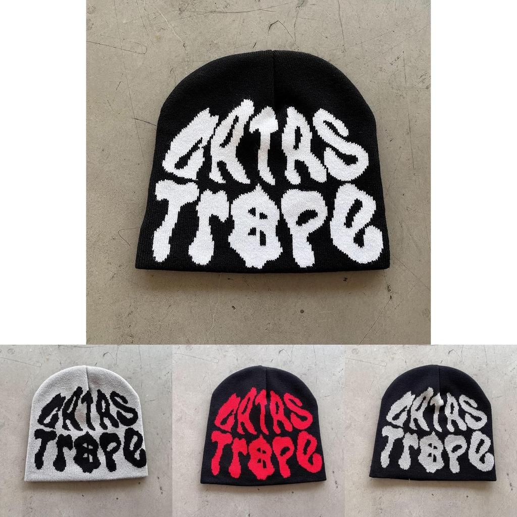 Trendy High Top Knitted Hat With Letter Graphics For Fall Winter Streetwear