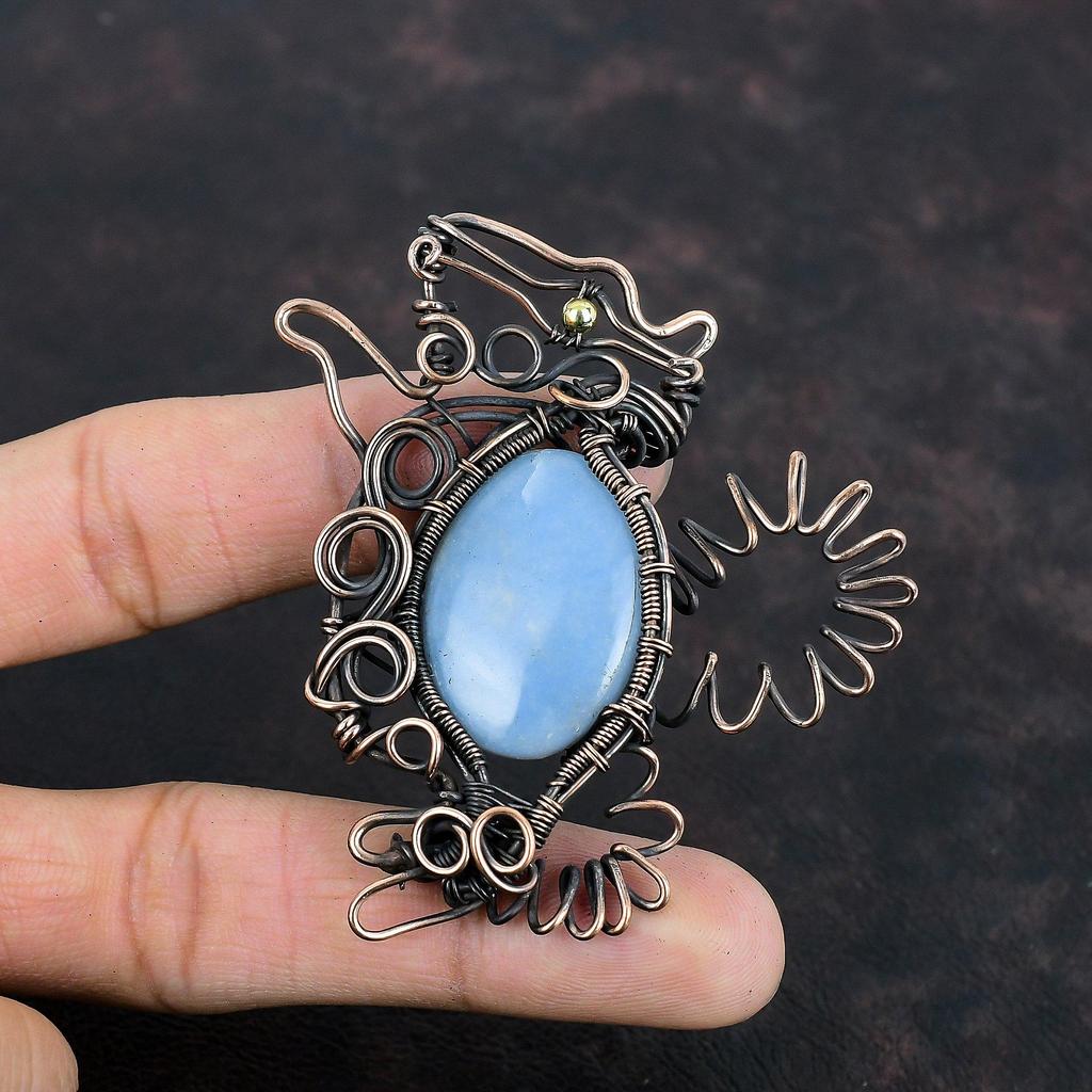 Angelite Pendant Copper Wire Wrapped Pendant Angelite Jewelry Rabbit Pendant Gemstone Handmade Pendant Copper Wire Jewelry Gifts For Mother