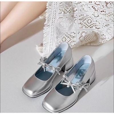 Туфли женские на плоской подошве элегантные с бантом и неглубоким вырезом, украшенные жемчугом, платье на каблуках, бабочка, бисер, бабочка-узел Janes