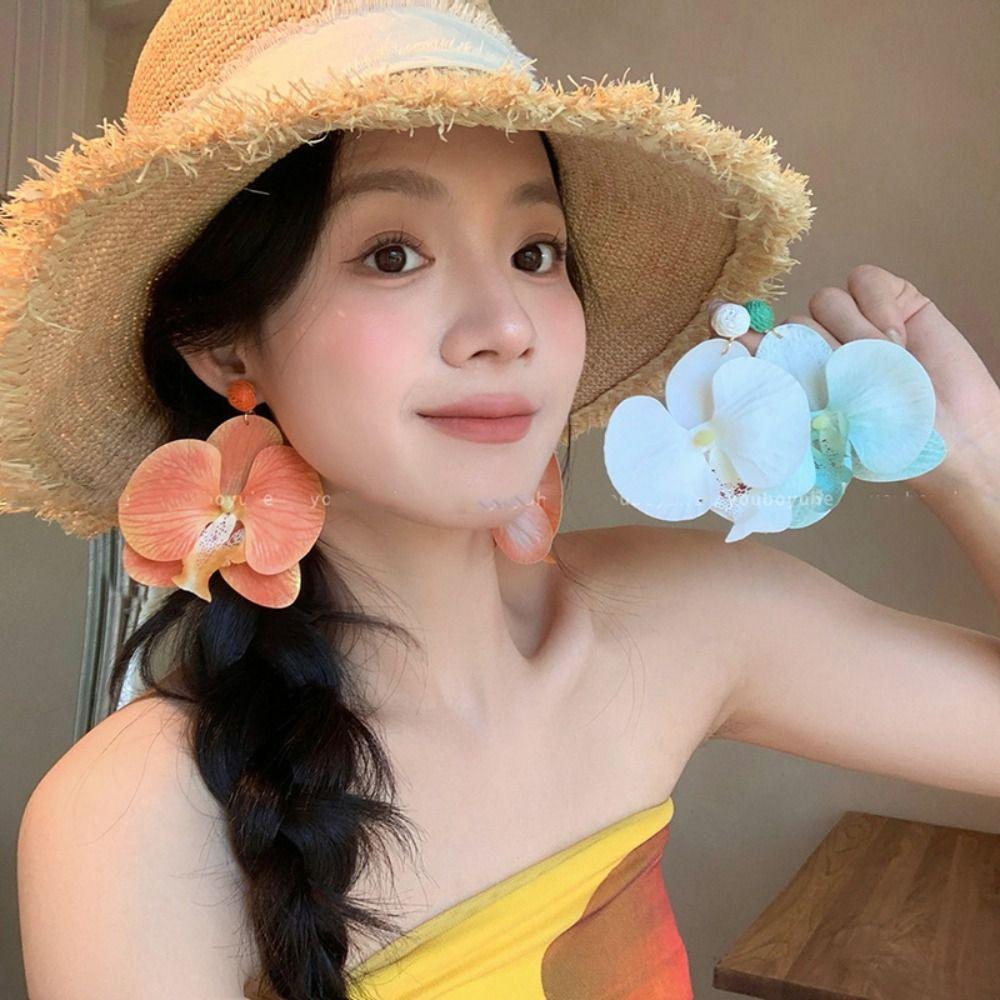 Zinc Zinc Alloy Butterfly Orchid Earrings Simulated Flower Flower Earrings Flower Drop Earrings Wedding