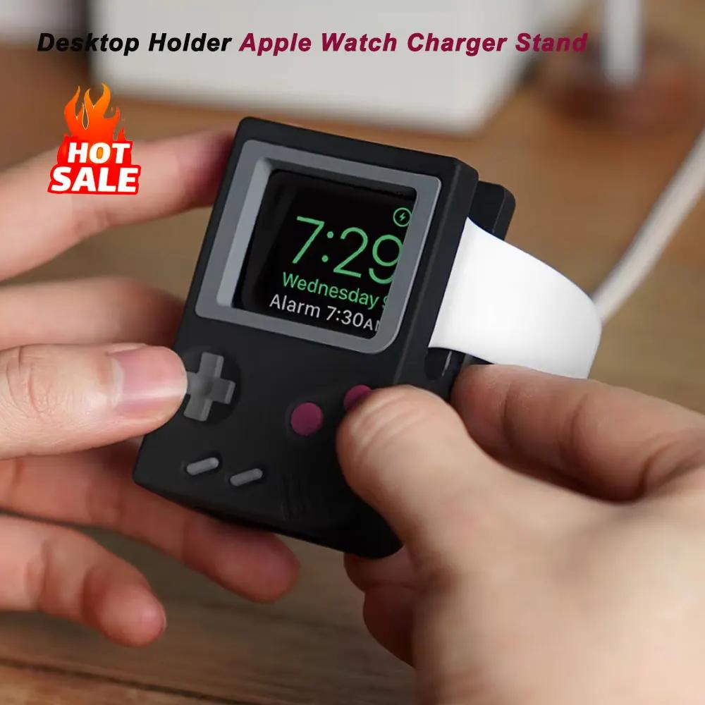 Настольный держатель для зарядного устройства Apple Watch, подставка, зарядная база с узором в стиле ретро-компьютера для iWatch 10 9 8 7 6 5 4 3 2 SE, силиконовая док-станция