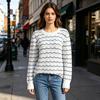 Womens Winter Striped Color-Block Long Sleeve Crewneck Sweater Knit Top