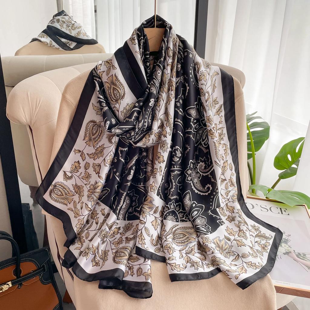 Four Seasons Latest Scarf Women's Luxury Design Scarf Silk Smooth Scarf Soft Muslim Headscarf Beach Sun Protection Shawl