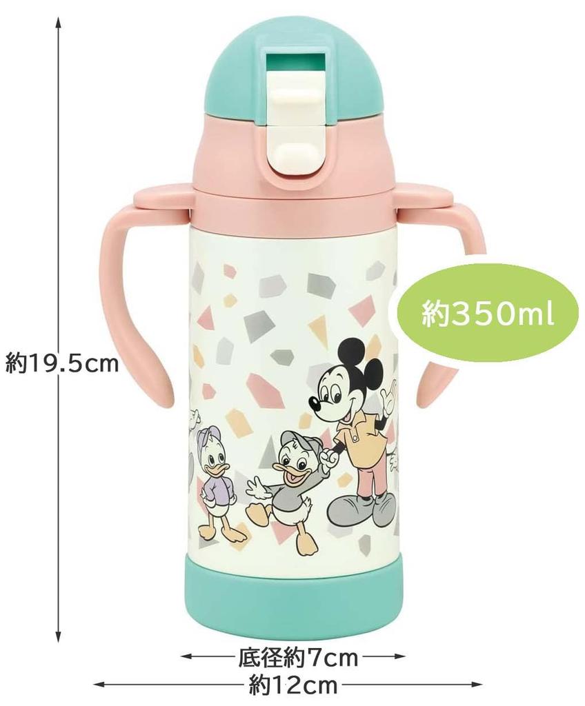 Skater Stainless Steel Water Bottle with Baby Disney Mickey Mouse and Friends Retro 350ml (STWM3N-A) Double-Handled Straw, Mug, Design,