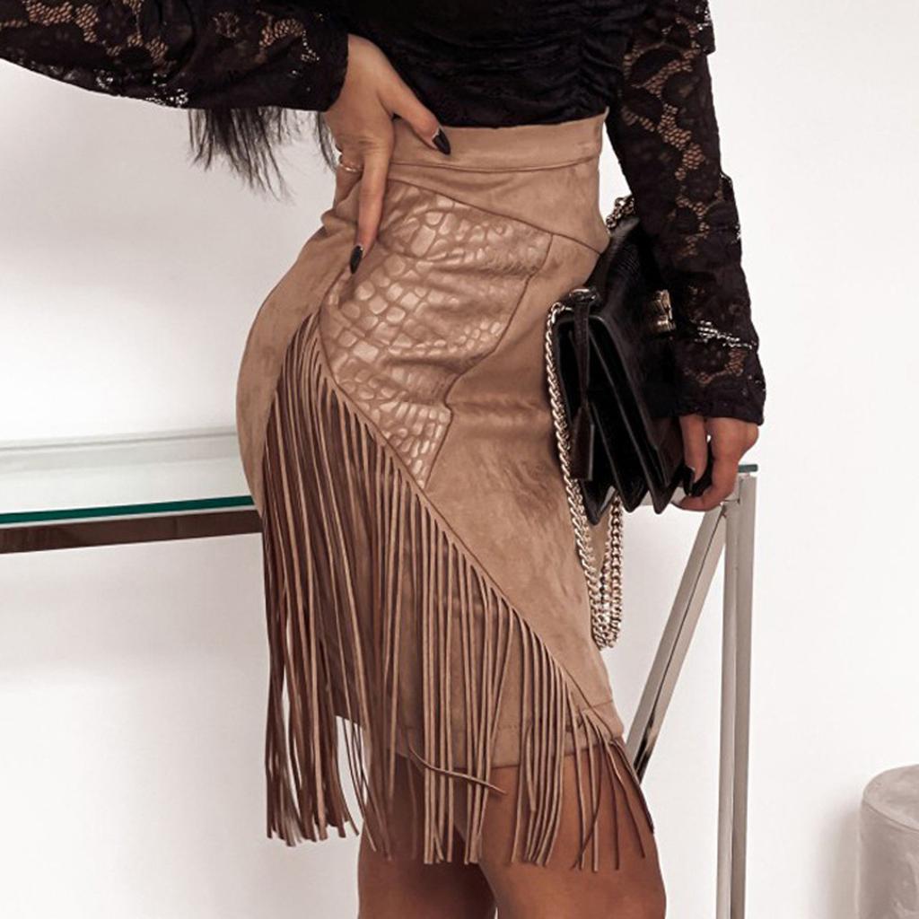 Модная женская сексуальная однотонная мини-юбка трапециевидной формы с кисточками и нерегулярными ягодицами