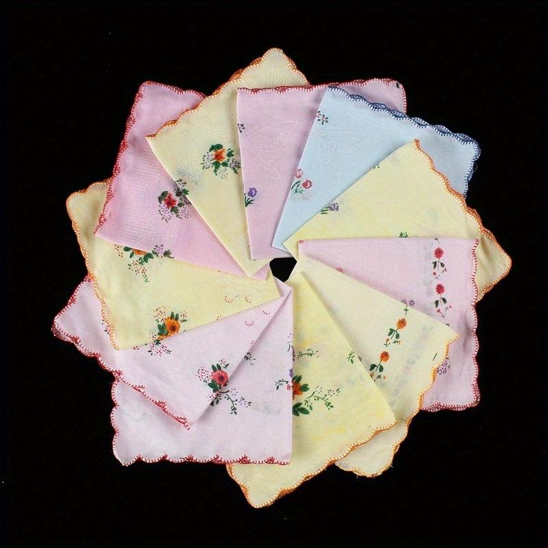 12pcs Women Cotton Printed Handkerchief Pocket Square Blossom Design with Wavy Edge Women Handkerchiefs