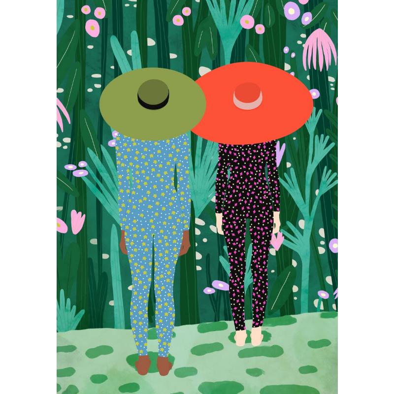 Абстрактное искусство Женщина Настроение Диван Джунгли Пижама Плакат Картина на холсте Смешная повседневная жизнь Настенная картина Гостиная Домашнее украшение