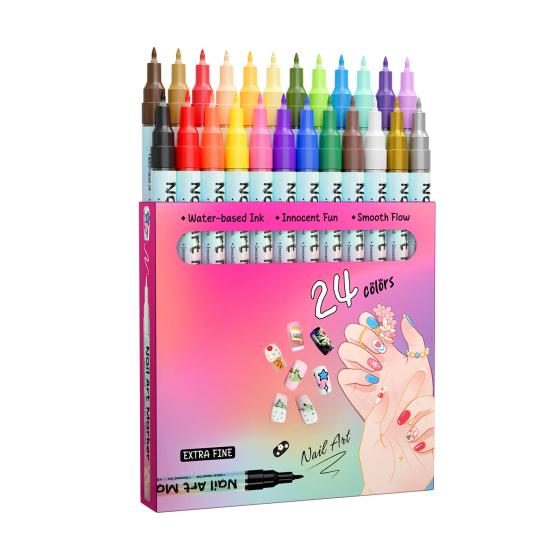 12/24 Colors Nail Art Pen Set Quick Dry Graffiti Nail Art Markers Fine Tip Waterproof Polish Pens Drawing Painting Liner Brush for DIY Nail Art Tool
