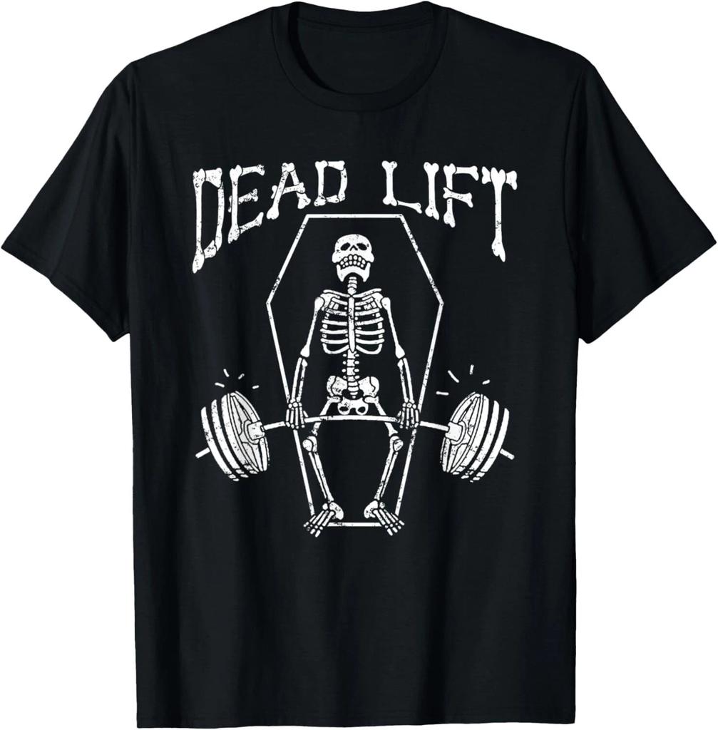 Skeleton Dead Lift Joke Gym Exercise Funny Halloween Costume T- Shirt