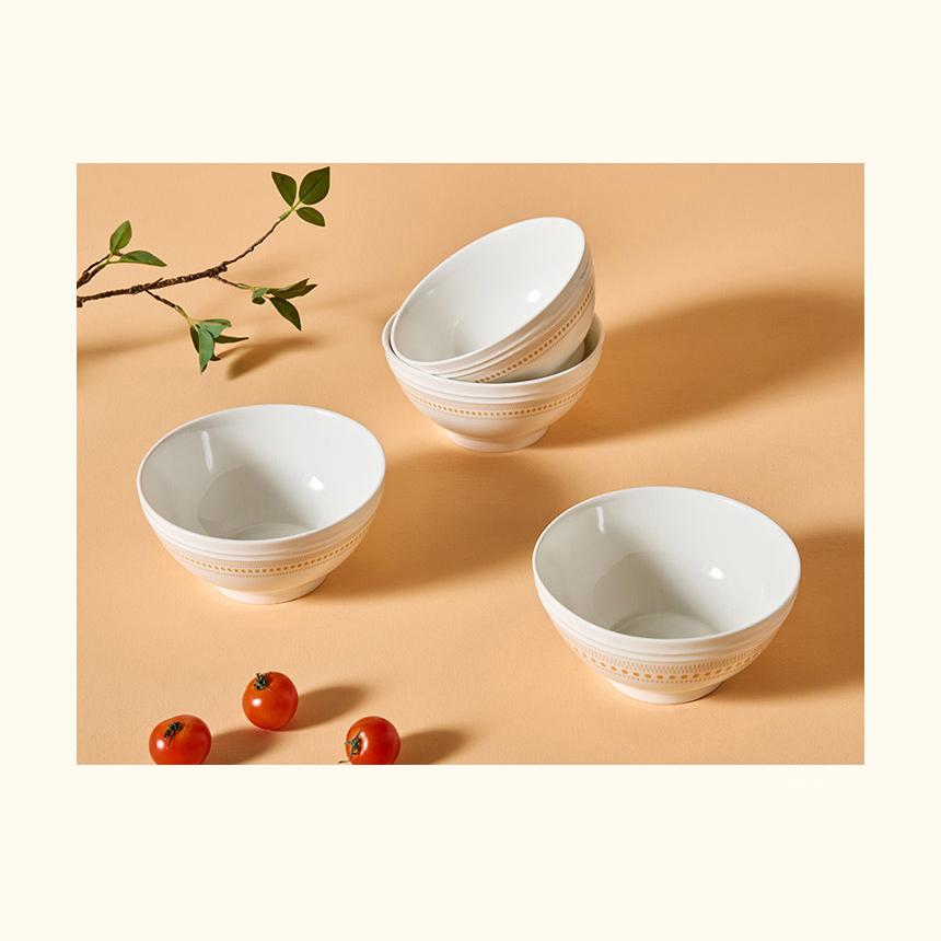 Керамическая миска для лапши CORELLE Rosemont, 4 шт., столовая посуда, цвет слоновой кости и оранжевый