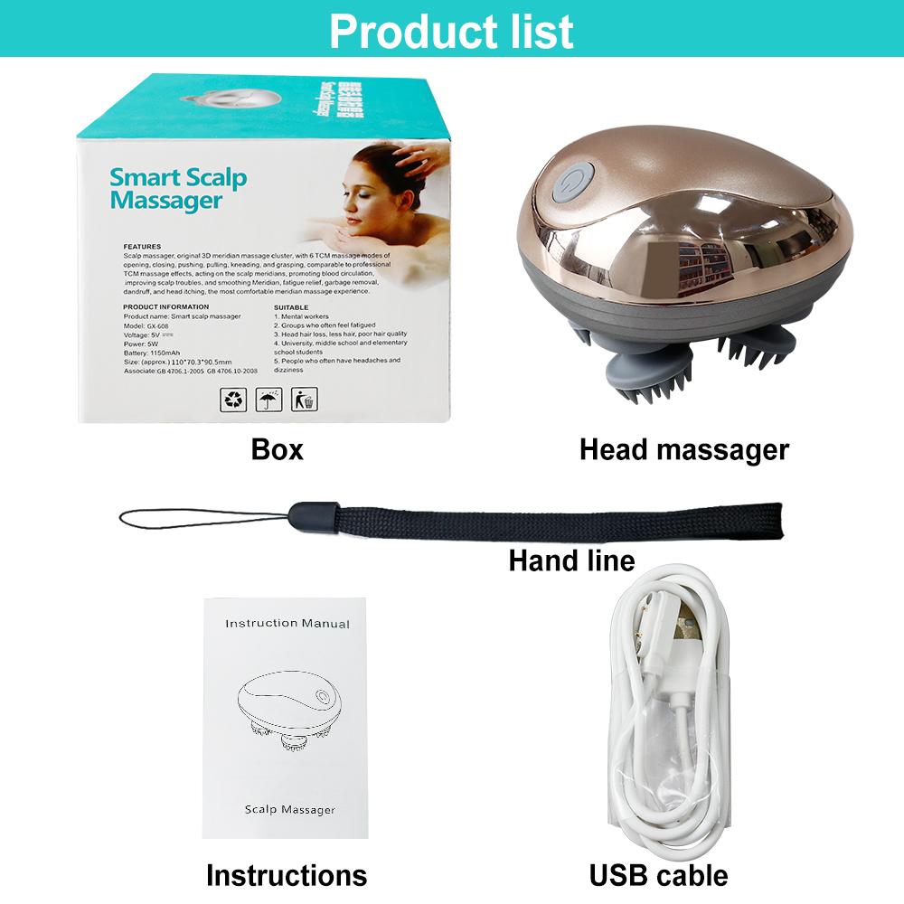 Мини-машина для массажа головы, силиконовая, с магнитным всасыванием, зарядка, силиконовая, многофункциональная, для разминания и вибрации, спа-головка