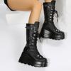 Модные женские ботинки больших размеров на осень, с пряжкой, с круглым носком, на танкетке, на платформе, женская панк-готика, уличная боевая обувь для женщин, Botas De Mujer