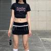 Y2K Bow Chic Lace Stitch Black Skirt Women Sexy Lace Up Highwaist Slim Mini Skirts Female Patchwork Streetwear Vacation Bodycon Casual Clothing
