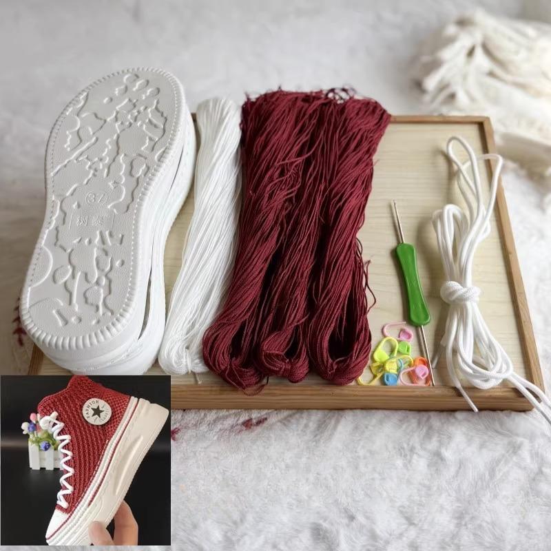 Сплетенные вручную летние крючковые подошвы с противоударными резиновыми подошвами + полые линии, связанные вручную тапочки, короткие ботинки, обувь своими руками, вязаный крючком материал