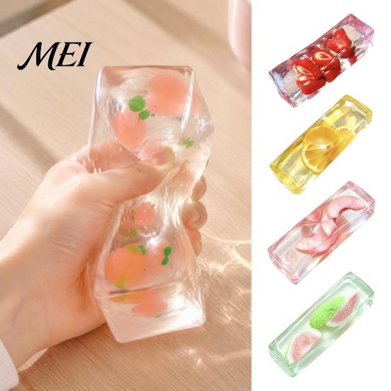 Non Rebound Squeeze Toys Clear Bar Toy with Fake Fruit Inside, Stress Relief Shapeable Soft TPR Fidget Gadgets Stick Sensory Toy, Transparent