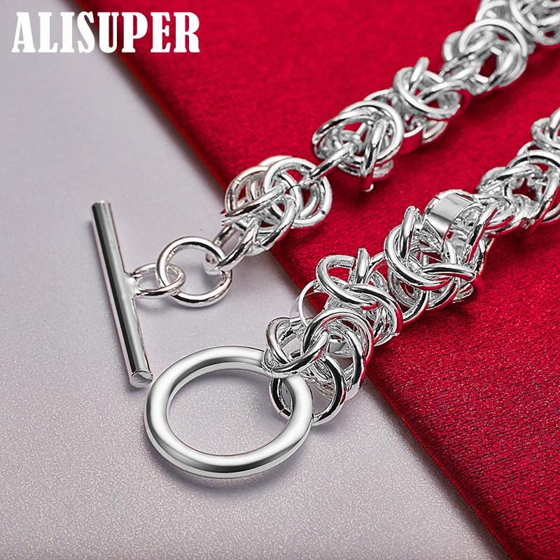 925 Sterling Silver Interlocking Circle Chain OT Buckle Bracelet Jewelry