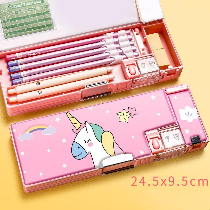 Cartoon Stationery Box with Pencil Sharpener Plastic Pencil Case School Storage Box Kid Cute Pen Case Student Pencil Box Gifts