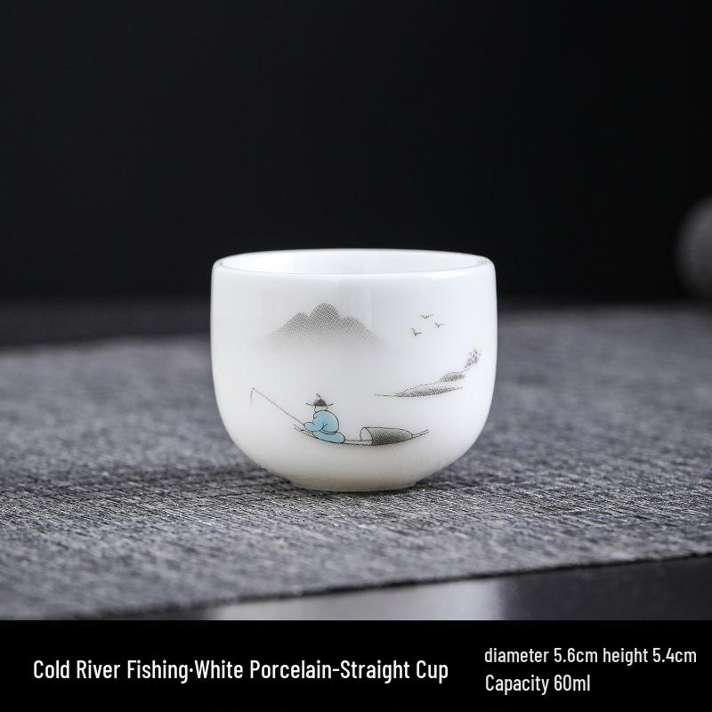 Кун-фу Белый фарфоровый чайный сервиз: Керамическая мастер-чашка и пиалы из нефрита «овечье сало» в подарок