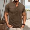 Мужская футболка с воротником Генри, короткий рукав, однотонная футболка с воротником на пуговицах, повседневная футболка-пуловер для спорта, путешествий, офиса