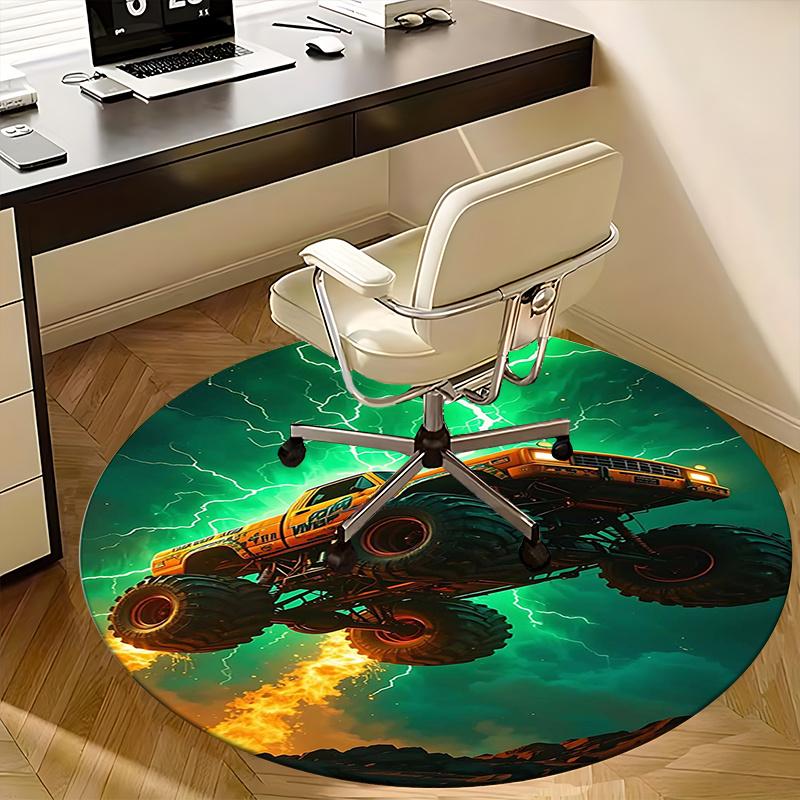 Monster Truck,Lightning Storm Chair mat Round Rug Office carpet, Non slip, Suitable for Living Rooms, Bedrooms Decor.1205439a