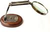 5X Brass Desk Top Magnifying Glass with Adjustable Stand and Wooden Base Vintage