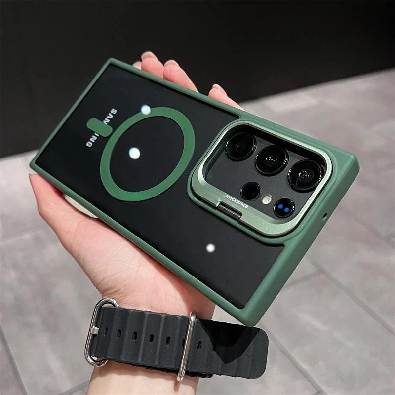 For Magsafe Wirelesss Charge Case For Samsung Galaxy S25 S24 S23 Ultra Lens Protector Phone Cases For Samsung S24 S23 Plus Cover