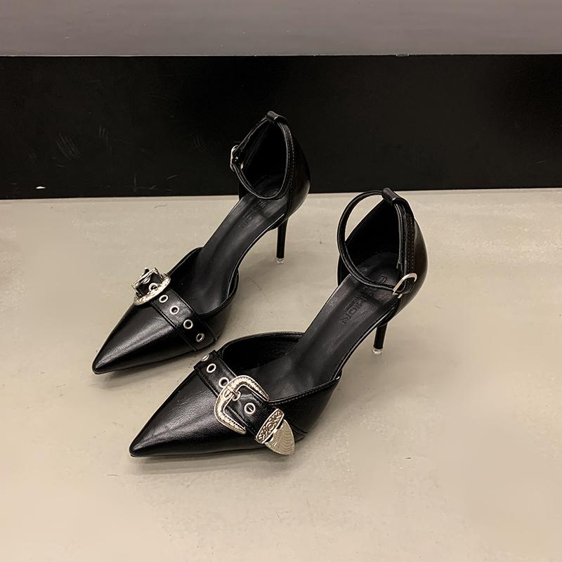 Модные женские босоножки на высоком каблуке, летние, новая мода, металлическая пряжка, туфли-лодочки с острым носком, женские элегантные туфли для вечеринки