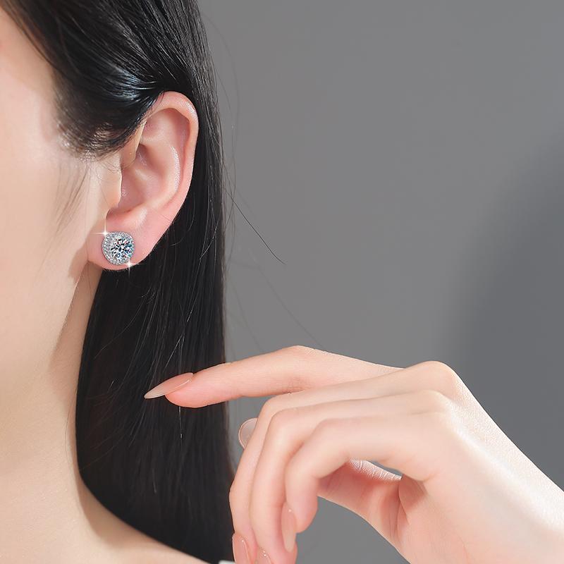 0.5&1CT Round Cut VVs1 Moissanite Double Halo Stud Earrings GRA Certified 925 Sterling Silver for Women Wedding Jewelry
