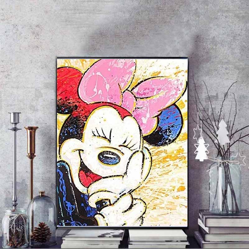 Disney Diamond Painting Minnie Mouse Ink Splatter Art Style Trendy Illustration 5D Diamond Painting Art Embroidery Cross-stitch Room Decoration