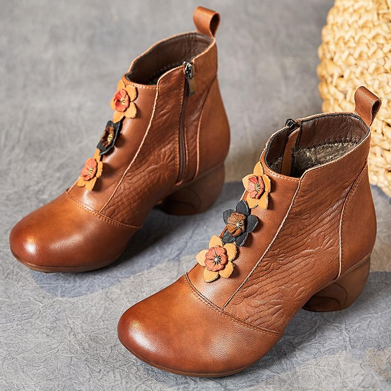 Модные женские ботинки GKTINOO 2025 Зима Натуральная кожа Толстый каблук Ботильоны для женщин Мягкая подошва Нескользящая Повседневная обувь Ретро