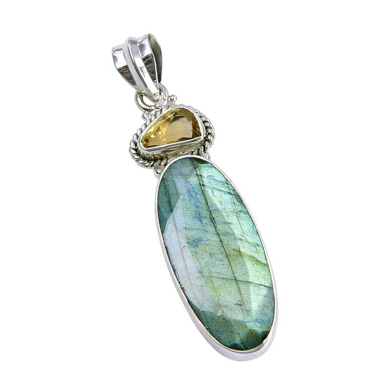 Подвеска из чистого серебра 925 пробы с натуральным лабрадоритом и цитрином ручной работы 2 дюйма w3q72
