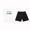 Li Ning Письменный Принт Круглый Вырез Опущенные Плечи Свободный Модный Короткий Рукав Эластичная Талия Шорты Повседневный Спортивный Костюм Мужской костюм AHSU711-2+AKST453-1
