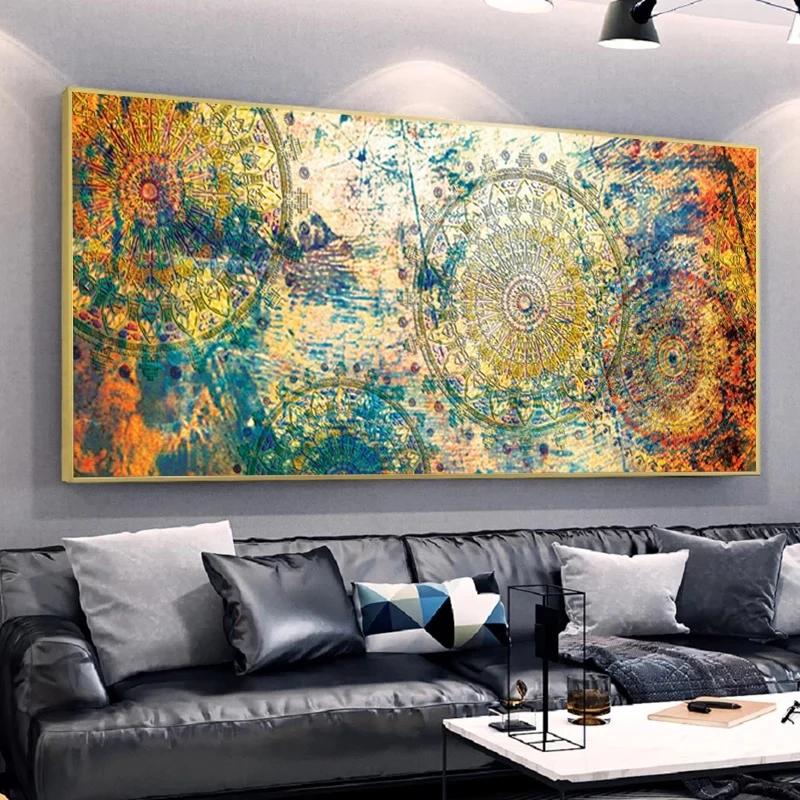 Мандала красочная винтажная художественная картина холст живопись древние индийские ведические постеры и принты настенные математические формы домашний декор