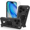 Protective Case - BOOLING - for iPhone 17 Pro Max - with Stand and Black Magnetic Circle - 2 Glasses