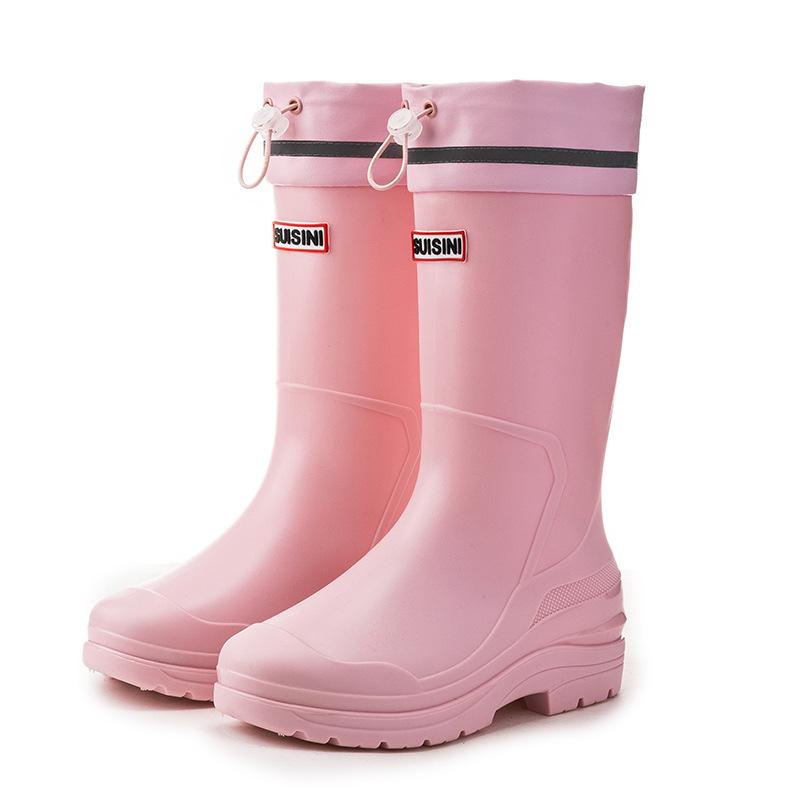 Модные средние и высокие резиновые сапоги женская мода универсальный пучок устье бархатные теплые четырехсезонные дождевые туфли взрослые уличные водные туфли