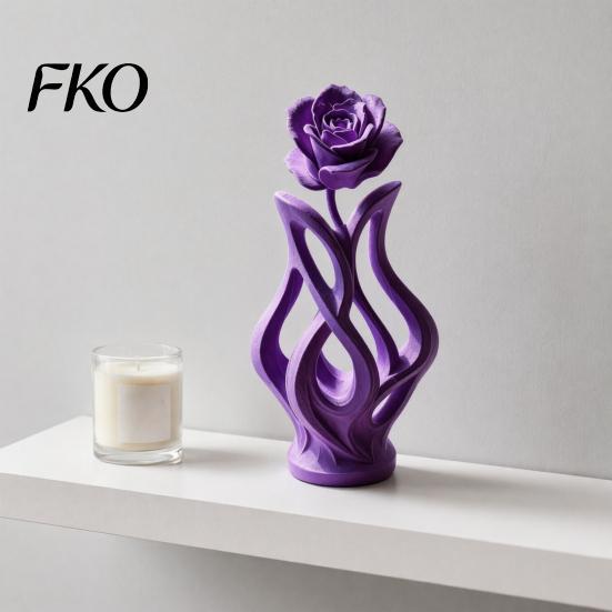 Space-saving Desk Decoration 3D Printed Rose Sculpture, Hollow Vase Floral Art Figurine with Matte Finish, Artistic Flower Sculpture Minimalist