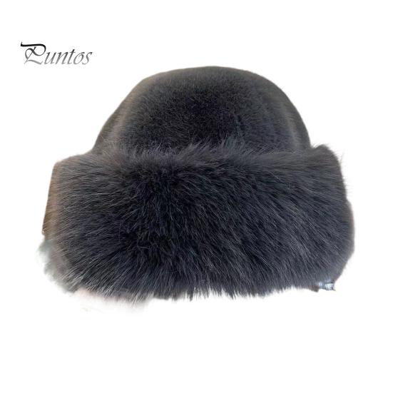 Women Winter Hat Thick Plush Faux Fur Heat Retention Windproof Mongolia Style Bucket Hat Solid Color Outdoor Cycling Skiing Panama Cap