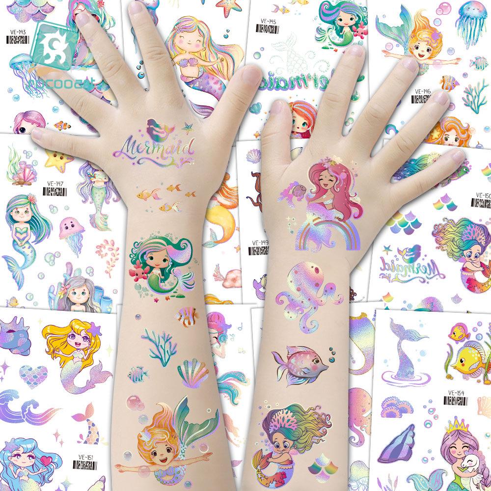 Waterproof Kids' Cartoon Tattoo Stickers: Princess, Butterfly & Mermaid Series