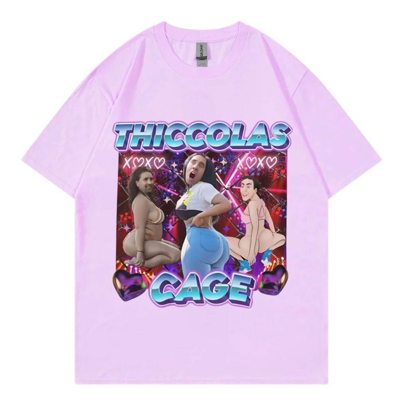 Thiccolas Cage Funny Meme T Shirt High Street Fashion Trend Short Sleeve Tshirt Men Women Clothing Harajuku Y2k Street Tshirts