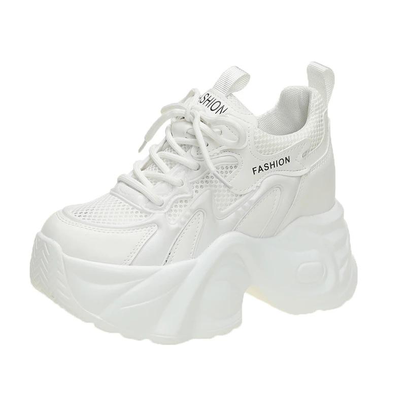 8,5 см Женские летние полые дышащие сетчатые массивные кроссовки из микрофибры, удобные повседневные папины кроссовки, женская платформа, спортивная обувь