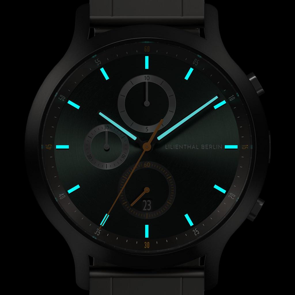 Lilianthal Berlin Chronograph Watch with Date Made in Gray Men's Display, Germany, C01-022-B040FB,