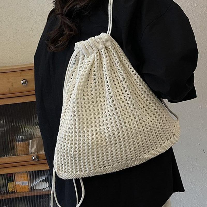 Summer Hollow Backpack Women's New Fashion Versatile Lightweight Bucket Bag Casual Versatile Literary Travel Bag