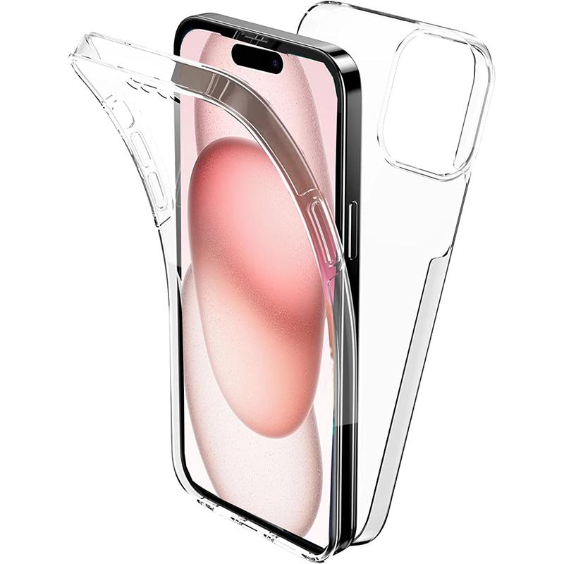 Чехол-бампер на 360° для всего тела для iPhone 16 15 14 11 Pro Max Mini Plus Прозрачный Гибридный Жесткий Чехол Силиконовый Мягкий Корпус Тонкий
